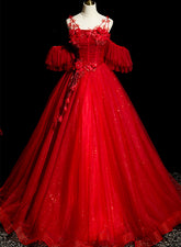 Vestido de fiesta de tul rojo con hombros descubiertos para quinceañeras