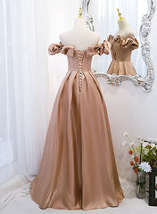 Champagne Satin Long Party Dress Prom Dress