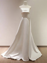 White Satin Strapless A-line Long Formal Dress