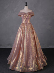 Charming Rose Gold Sequins Long Party Dress