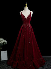 Wine Red Velvet V-neckline Long Party Dress Evening Dress
