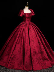 Vestido de noche largo de manga corta de satén rojo vino