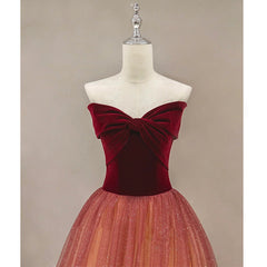Gradient Red Tulle with Velvet Long Party Dress