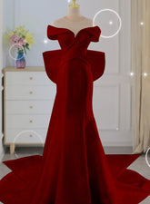 Wine Red Mermaid Long Party Dress with Bow