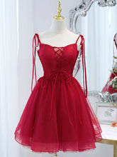 Red Straps Tulle Short Homecoming Dress Prom Dress