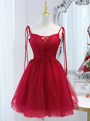 Red Straps Tulle Short Homecoming Dress Prom Dress