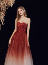 Red Sweetheart Beaded Gradient Long Party Dress