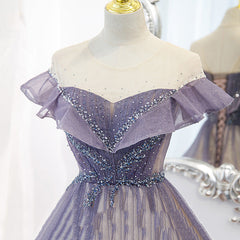 Light Purple Shiny Tulle Gradient A-line Sweetheart Prom Dress