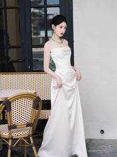 White Satin Strapless Floor Length Wedding Party Dress