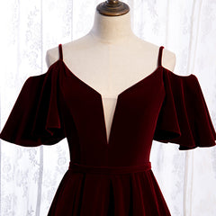 Beautiful Wine Red Velvet Off Shoulder Floor Length Party Dress