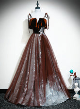 Wine Red Velvet and Tulle Straps Party Dress