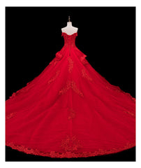 Red Lace and Tulle Gorgeous Off Shoulder Princess Sweet 16 Dress