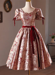 Beautiful Short Floral Satin Party Dress Homecoming Dress