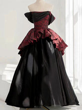 A-line Black and Red Scoop Long Formal Dress