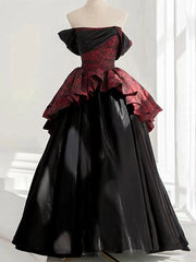 A-line Black and Red Scoop Long Formal Dress