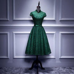 Charming Dark Green Tea Length High Neckline Party Dress