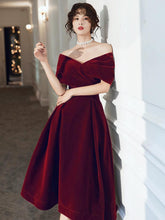 Wine Red Velvet Tea Length Homecoming Dress