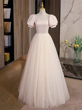 Light Champagne Tulle with Light Pink Satin Prom Dress