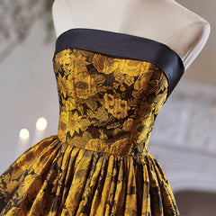 Gold Satin Floral Cute Homecoming Dress