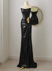 Black Scoop Sequins Floor Length Prom Dress