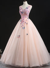 Charming Pink Flowers Ball Gown Long Sweet 16 Dress