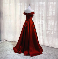 Wine Red Floor Length Off Shoulder Wedding Party Dress