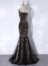 Black Mermaid Sequins Long Prom Dress