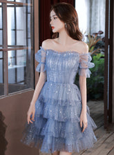 Blue Short Layers Tulle Formal Dress