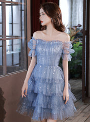 Blue Short Layers Tulle Formal Dress