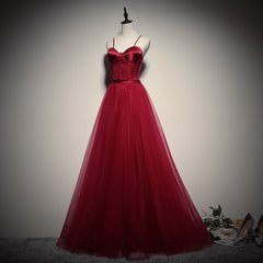 Gorgeous Dark Red Straps Tulle Long Party Dress