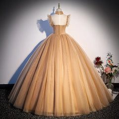 Champagne Tulle Beaded Long Sweet 16 Formal Dresses