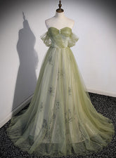 Light Green Sweetheart Tulle Beaded Party Dress