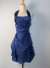 Blue Short Halter Homecoming Dress Party Dress