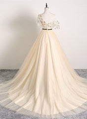 A-line Champagne One Shoulder Prom Dress