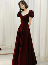 Wine Red Velvet Sweetheart Long Party Dress