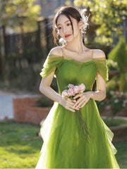 Lovely Green Tulle Beaded Straps Short Party Dress