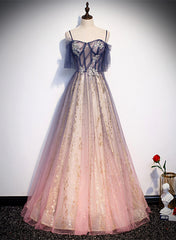Lovely Gradient A-line Tulle with Lace Long Prom Dress