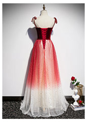 Bonito vestido de fiesta largo de tul rojo con lentejuelas