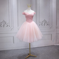 Lovely Pink Off Shoulder Style Princess Tulle Homecoming Dress