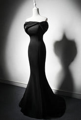 Black Mermaid Satin Off Shoulder Evening Dress