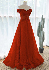 A-line Red Lace Off Shoulder Sweetheart Prom Dress