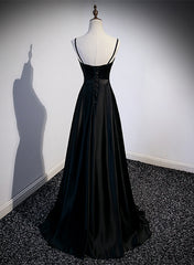 Vestido de fiesta largo con tirantes de satén negro