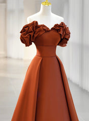 Vestido de fiesta largo de satén con escote en forma de A y hombros descubiertos con escote en forma de corazón