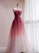 Beautiful Tulle Gradient with Beaded Long Party Dress