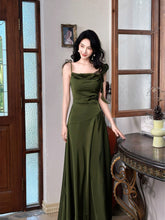 A-line Green Soft Satin Simple Style Prom Dress