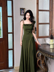 A-line Green Soft Satin Simple Style Prom Dress