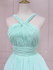 Vestido corto de gasa verde menta para fiesta de boda