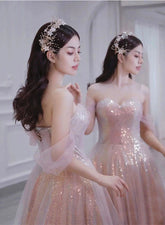 Light Pink and Sequins Sweetheart Long Formal Dress