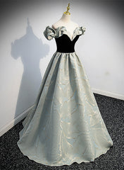 A-line Blue Grey Satin Sweetheart Off Shoulder Prom Dress
