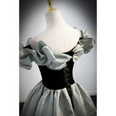 A-line Blue Grey Satin Sweetheart Off Shoulder Prom Dress